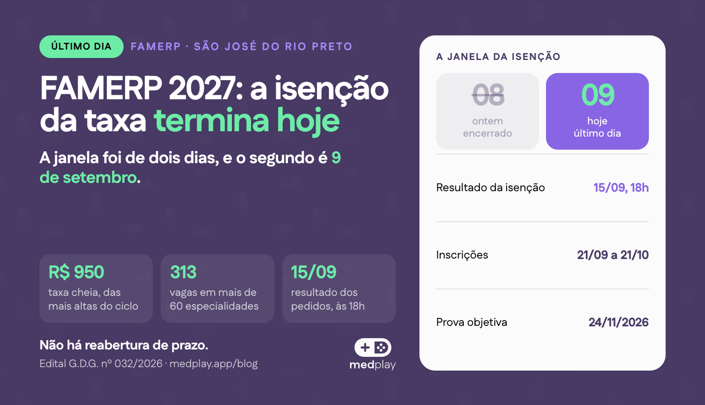 Calendário com prazo final destacado, representando o último dia de solicitação de isenção da FAMERP 2027